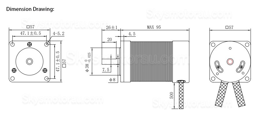 24V 100W Brushless DC Motor OK57BLS95-230A 3 Phase 4 Poles 3000RPM 32Ncm 6.3A 57x57mm